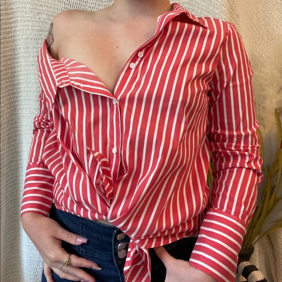 Topshop Tops - Asymmetrical striped neckline top from Topshop